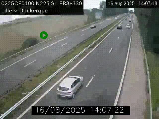 Webcam autoroute A25 (N225) à hauteur de Bergues (Bierne). Vue orientée vers Dunkerque.