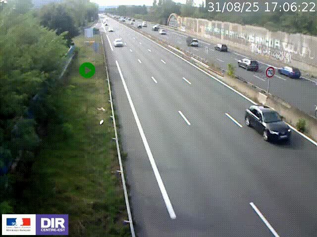 Webcam à Bron sur l'A43 à la jonction avec le boulevard périphérique de Lyon (D383). Vue orientée vers Lyon