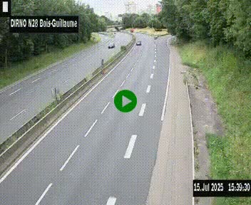 Webcam routière à hauteur de Bois-Guillaume en périphérie de Rouen. Vue orientée vers Rouen