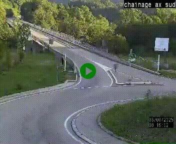 Webcam au nord d'Ax-les-Thermes au niveau de l'aire de chaînage de la N20. Vue orientée vers les Pyrénées, en direction de Pas de la Case