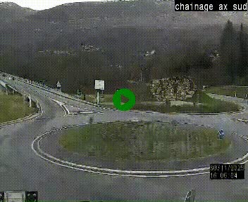 Webcam au nord d'Ax-les-Thermes au niveau de l'aire de chaînage de la N20. Vue orientée vers les Pyrénées, en direction de Pas de la Case