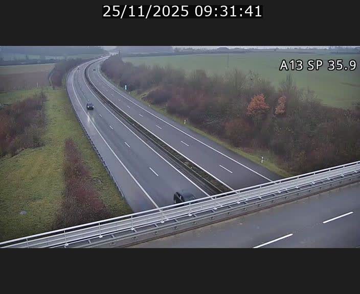 Webcam trafic sur A13 à l'entrée ouest du tunnel Markusbierg à Remerschen. Vue orientée vers Mondorf-les-Bains.