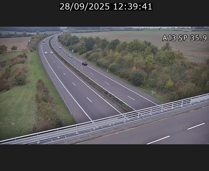Webcam trafic sur A13 à l'entrée ouest du tunnel Markusbierg à Remerschen. Vue orientée vers Mondorf-les-Bains.
