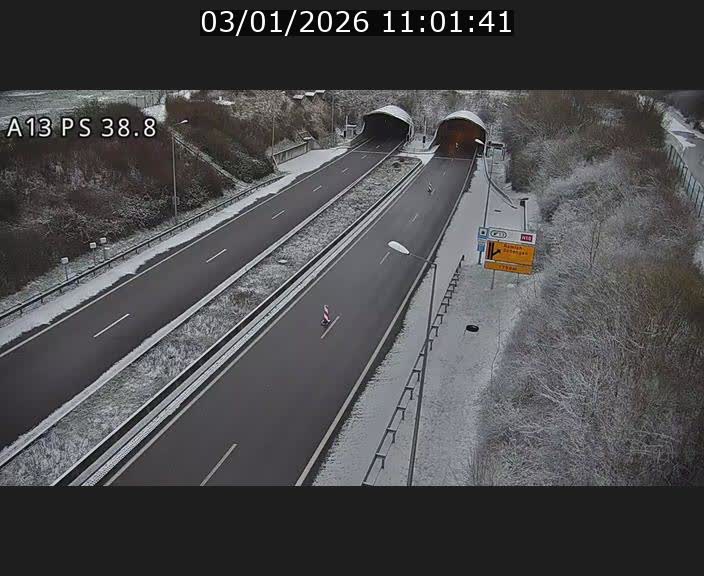 Webcam autoroute A13 à l'entrée ouest du tunnel Markusbierg à Schengen. Vue orientée vers Mondorf-les-Bains