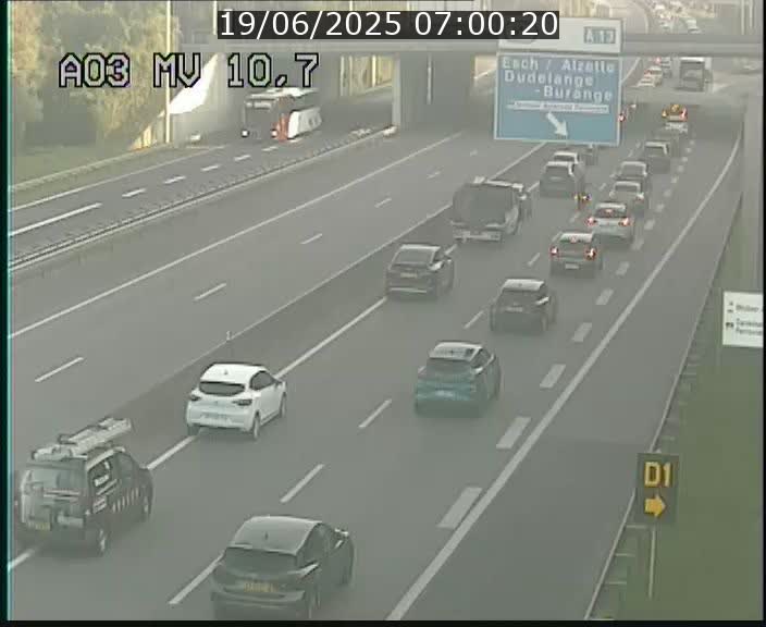 Traffic live webcam Luxembourg Croix de Bettembourg - A3 - BK 10.7 - direction France