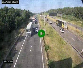 Webcam autoroute A63 en périphérie de Bordeaux au sud-est de la ville, en provenance du bassin d'Arcachon. Vue orientée vers Bordeaux