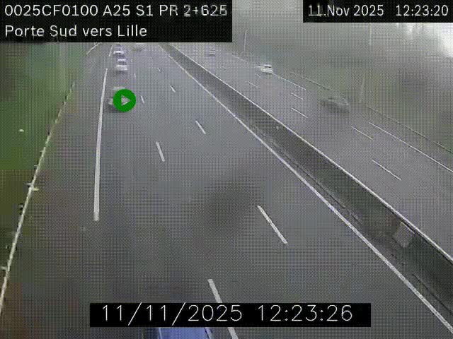 Webcam autoroute A25 sur le périphérique de Lille à hauteur de Lille-Sud et la sortie 3 Faches-Thumesnil. Vue orientée vers Lille-Centre.