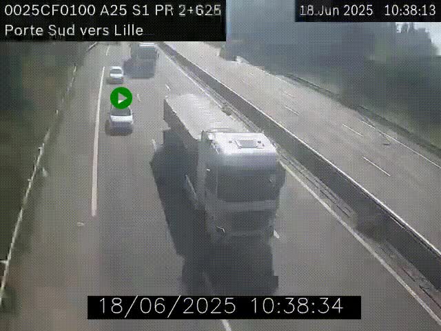 Webcam autoroute A25 sur le périphérique de Lille à hauteur de Lille-Sud et la sortie 3 Faches-Thumesnil. Vue orientée vers Lille-Centre.