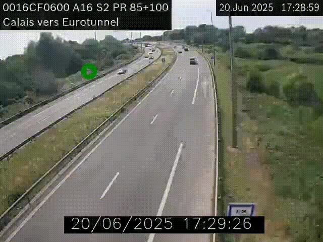 Webcam A16 à Calais en direction du Tunnel sous la Manche (Eurotunnel)