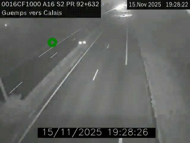 Webcam A16 juste après l'aire de repos d'Offekerque à Guemps. Vue orientée vers Calais