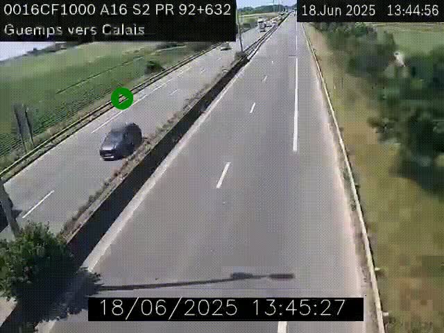 Webcam A16 juste après l'aire de repos d'Offekerque à Guemps. Vue orientée vers Calais