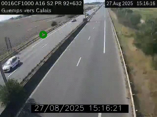 Webcam A16 juste après l'aire de repos d'Offekerque à Guemps. Vue orientée vers Calais