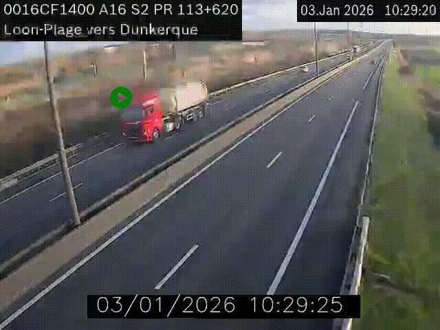 Webcam autoroute A16 à hauteur de Loon-Plage. Vue orientée vers Dunkerque et la Belgique.