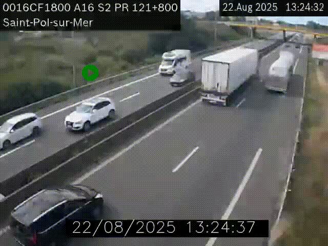 Webcam autoroute A16 à proximité de Dunkerque, à hauteur de la sortie Saint-Pol-sur-Mer. Vue orientée vers Calais