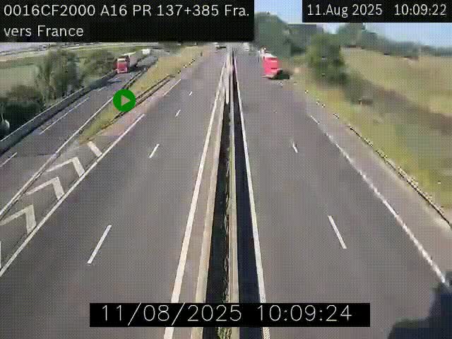 Webcam à la frontière franco-belge au niveau de Bray-Dunes/De-Panne sur l'autoroute A16. Vue orientée vers Calais