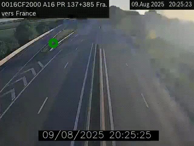 Webcam à la frontière franco-belge au niveau de Bray-Dunes/De-Panne sur l'autoroute A16. Vue orientée vers Calais