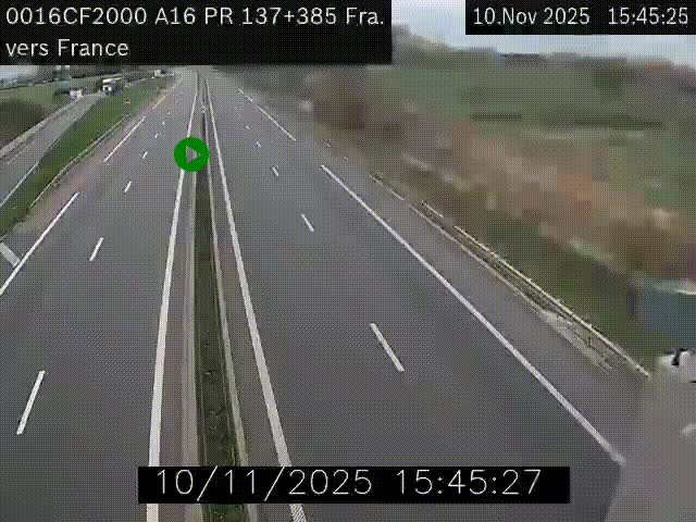 Webcam à la frontière franco-belge au niveau de Bray-Dunes/De-Panne sur l'autoroute A16. Vue orientée vers Calais