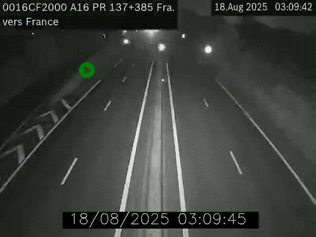 Webcam à la frontière franco-belge au niveau de Bray-Dunes/De-Panne sur l'autoroute A16. Vue orientée vers Calais