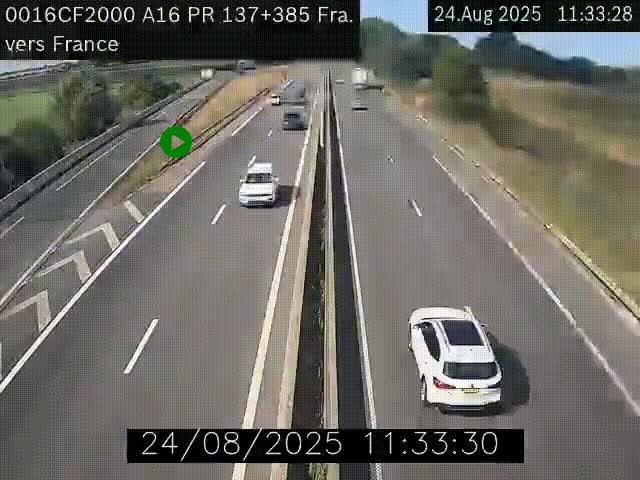 Webcam à la frontière franco-belge au niveau de Bray-Dunes/De-Panne sur l'autoroute A16. Vue orientée vers Calais
