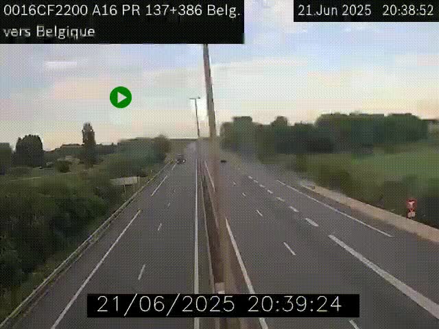 Webcam à la frontière franco-belge au niveau de Bray-Dunes/De-Panne sur l'autoroute A16. Vue orientée vers la Belgique