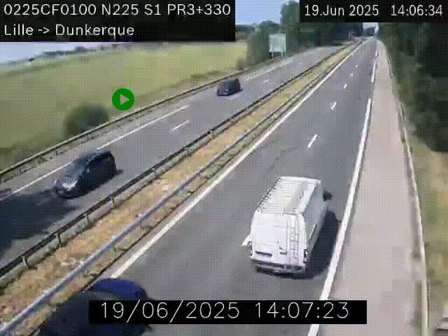 Webcam autoroute A25 (N225) à hauteur de Bergues (Bierne). Vue orientée vers Dunkerque.