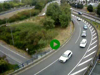 Caméra autoroute à la jonction entre l'A7 et la D301 (Boulevard urbain Sud de Lyon) à Feyzin, au sud de Lyon. Vue orientée vers Mions