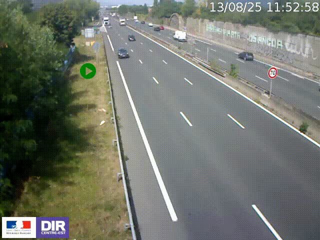 Webcam à Bron sur l'A43 à la jonction avec le boulevard périphérique de Lyon (D383). Vue orientée vers Lyon