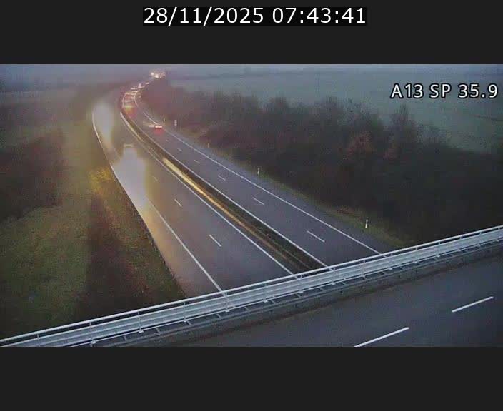 Webcam trafic sur A13 à l'entrée ouest du tunnel Markusbierg à Remerschen. Vue orientée vers Mondorf-les-Bains.