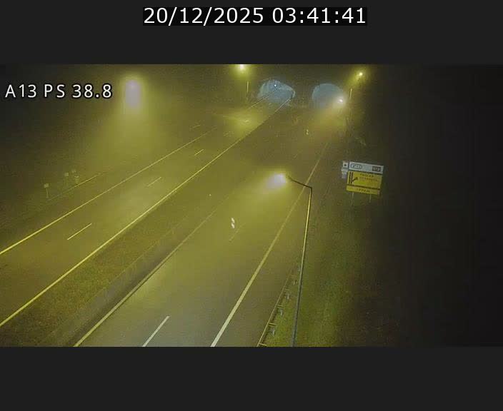 Webcam autoroute A13 à l'entrée ouest du tunnel Markusbierg à Schengen. Vue orientée vers Mondorf-les-Bains