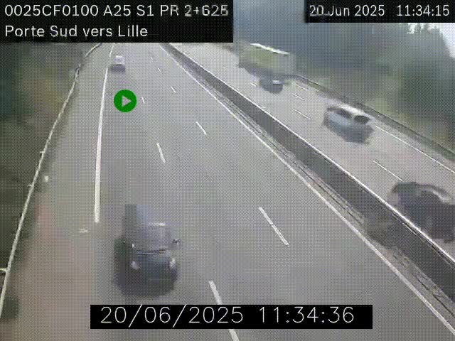Webcam autoroute A25 sur le périphérique de Lille à hauteur de Lille-Sud et la sortie 3 Faches-Thumesnil. Vue orientée vers Lille-Centre.