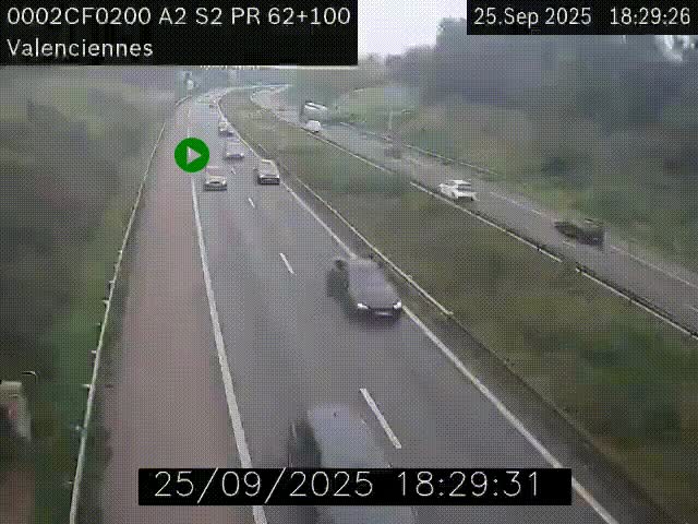 Webcam autoroute A2 à Valenciennes. Vue orientée vers Maubeuge et Mons (Belgique)