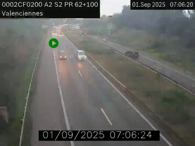 Webcam autoroute A2 à Valenciennes. Vue orientée vers Maubeuge et Mons (Belgique)