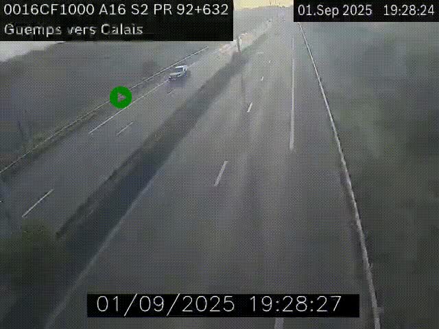 Webcam A16 juste après l'aire de repos d'Offekerque à Guemps. Vue orientée vers Calais