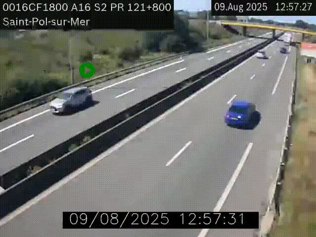Webcam autoroute A16 à proximité de Dunkerque, à hauteur de la sortie Saint-Pol-sur-Mer. Vue orientée vers Calais