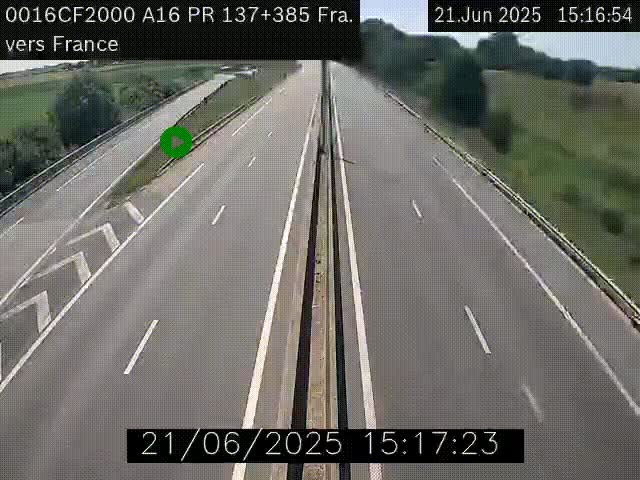 Webcam à la frontière franco-belge au niveau de Bray-Dunes/De-Panne sur l'autoroute A16. Vue orientée vers Calais