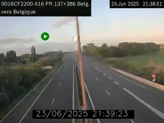 Webcam à la frontière franco-belge au niveau de Bray-Dunes/De-Panne sur l'autoroute A16. Vue orientée vers la Belgique