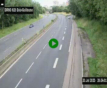 Webcam routière à hauteur de Bois-Guillaume en périphérie de Rouen. Vue orientée vers Rouen