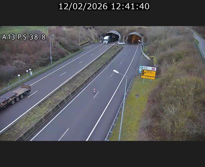 Webcam autoroute A13 à l'entrée ouest du tunnel Markusbierg à Schengen. Vue orientée vers Mondorf-les-Bains