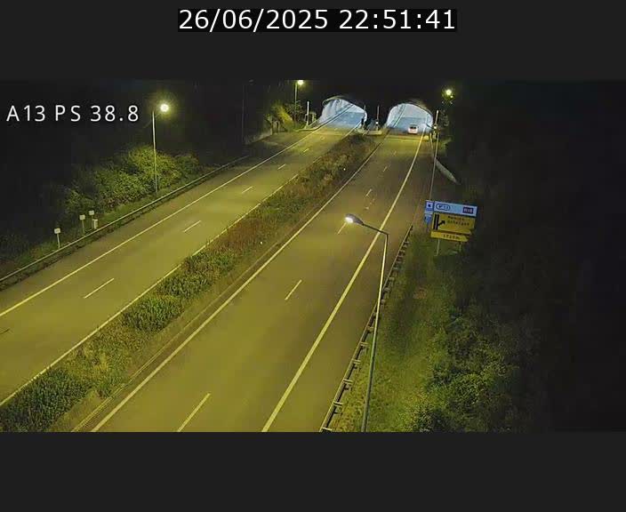 Webcam autoroute A13 à l'entrée ouest du tunnel Markusbierg à Schengen. Vue orientée vers Mondorf-les-Bains