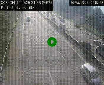 Webcam autoroute A25 sur le périphérique de Lille à hauteur de Lille-Sud et la sortie 3 Faches-Thumesnil. Vue orientée vers Lille-Centre.