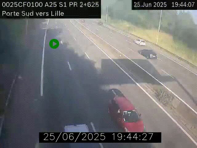 Webcam autoroute A25 sur le périphérique de Lille à hauteur de Lille-Sud et la sortie 3 Faches-Thumesnil. Vue orientée vers Lille-Centre.