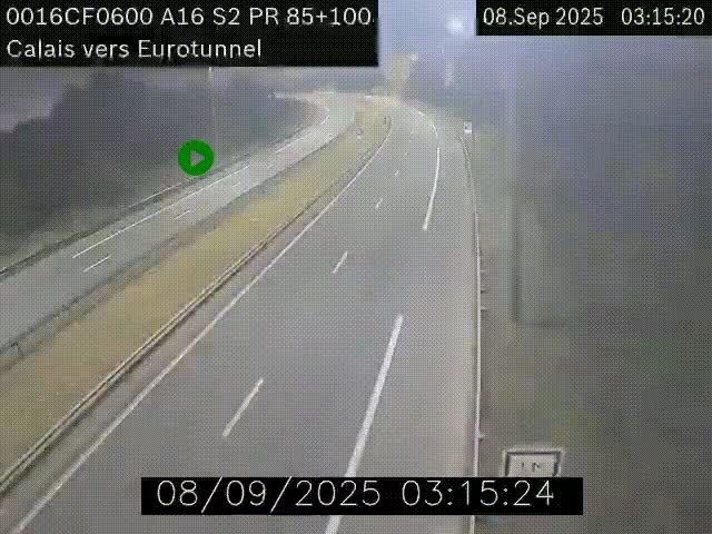 Webcam A16 à Calais en direction du Tunnel sous la Manche (Eurotunnel)