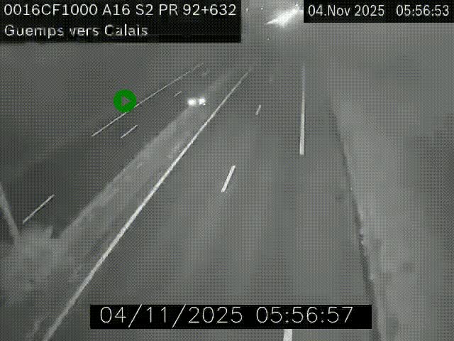 Webcam A16 juste après l'aire de repos d'Offekerque à Guemps. Vue orientée vers Calais