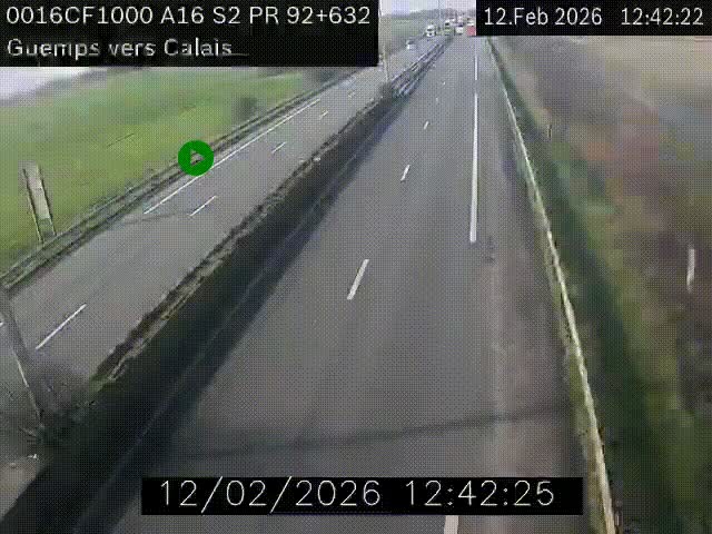 Webcam A16 juste après l'aire de repos d'Offekerque à Guemps. Vue orientée vers Calais