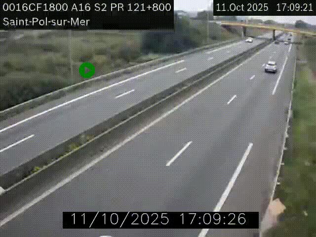 Webcam autoroute A16 à proximité de Dunkerque, à hauteur de la sortie Saint-Pol-sur-Mer. Vue orientée vers Calais
