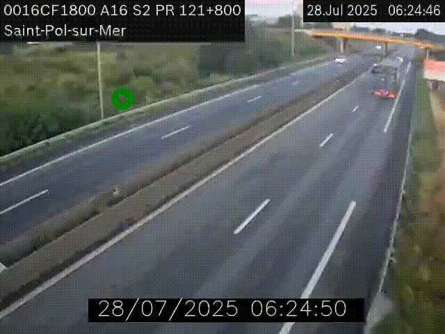 Webcam autoroute A16 à proximité de Dunkerque, à hauteur de la sortie Saint-Pol-sur-Mer. Vue orientée vers Calais