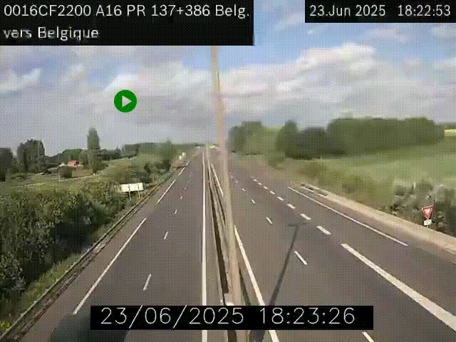 Webcam à la frontière franco-belge au niveau de Bray-Dunes/De-Panne sur l'autoroute A16. Vue orientée vers la Belgique