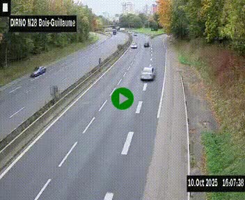 Webcam routière à hauteur de Bois-Guillaume en périphérie de Rouen. Vue orientée vers Rouen