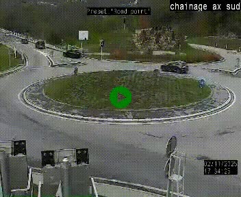 Webcam au nord d'Ax-les-Thermes au niveau de l'aire de chaînage de la N20. Vue orientée vers les Pyrénées, en direction de Pas de la Case