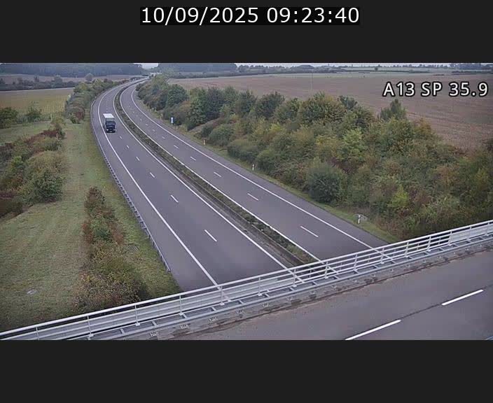 Webcam trafic sur A13 à l'entrée ouest du tunnel Markusbierg à Remerschen. Vue orientée vers Mondorf-les-Bains.